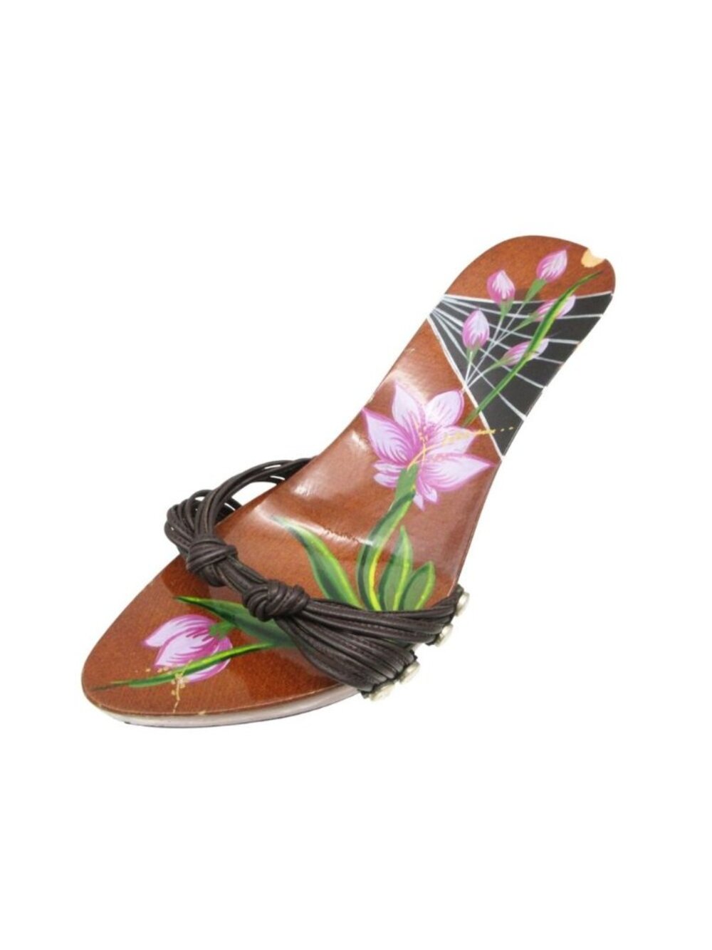 Dior Galliano Era by John Sandals Wood Floral Flower Paint Shoes Heels